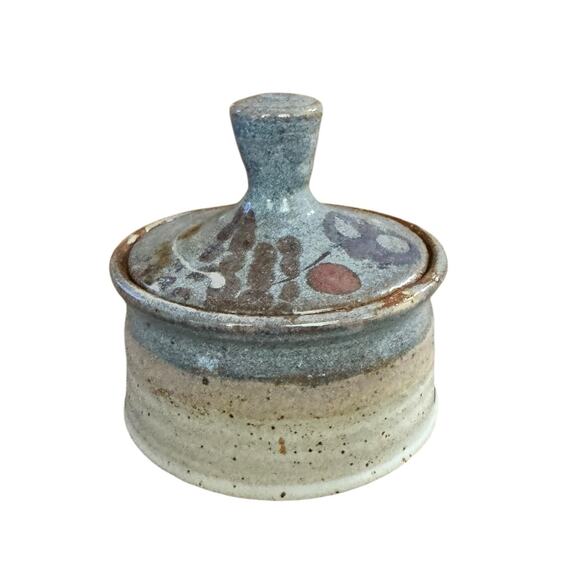 Vintage Pottery Jar Lid Box Stoneware Glazed Trinket Box Jewelry Signed Reyes - Picture 1 of 8